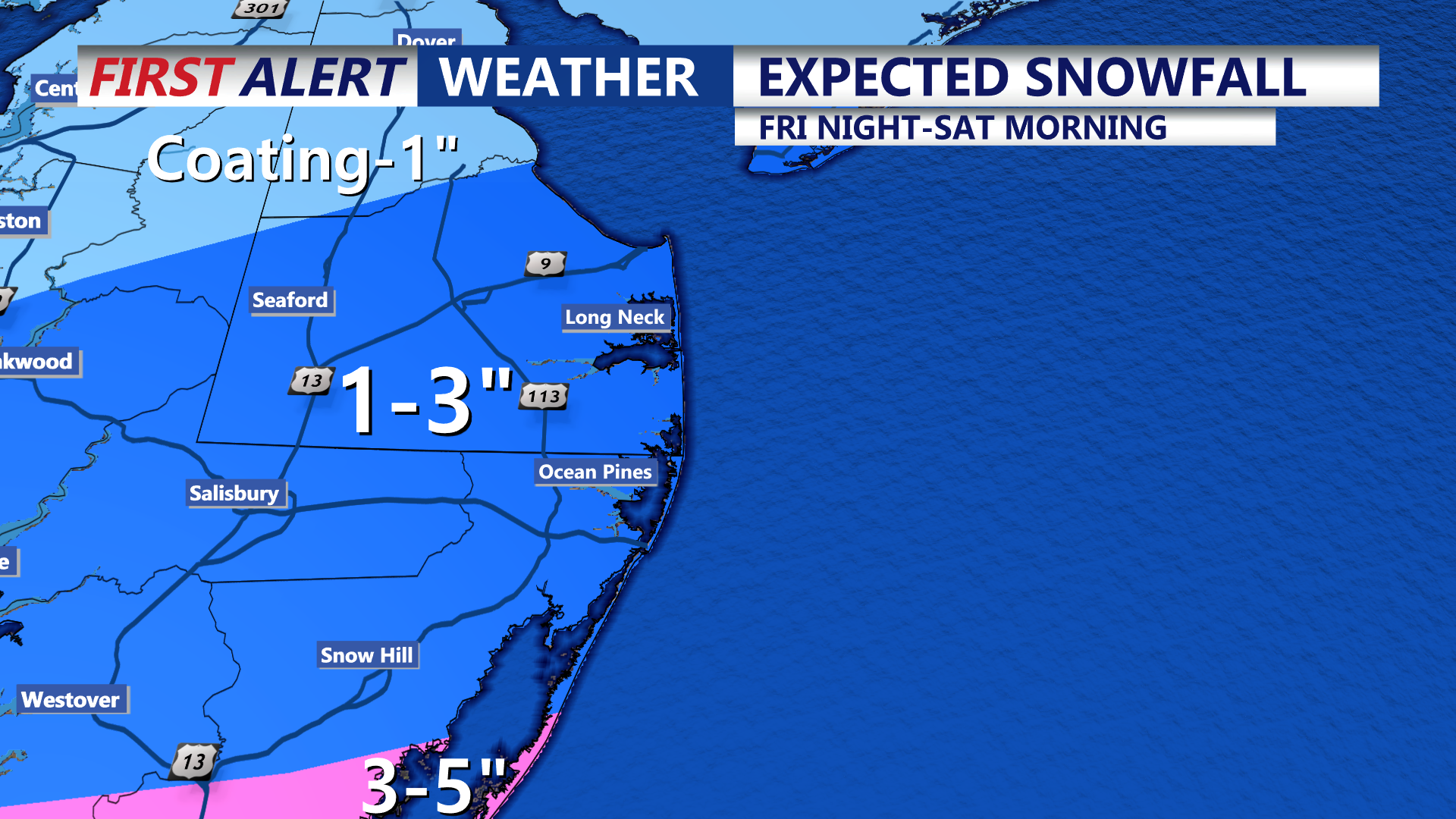 Expected snowfall through Saturday afternoon